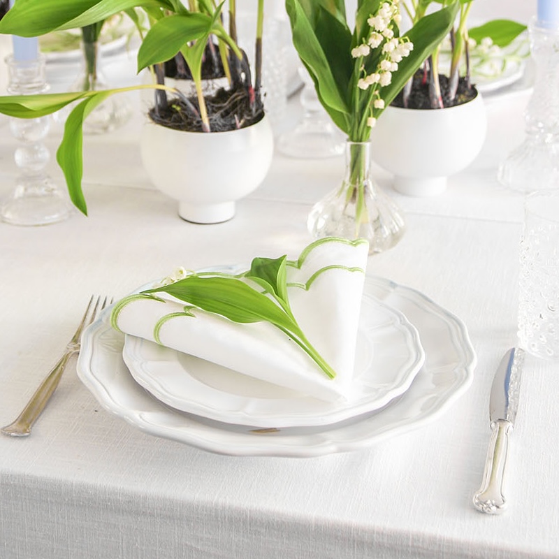 4er-Set Servietten IRIS Stickrand grün 4er-Set Servietten IRIS Stickrand grün