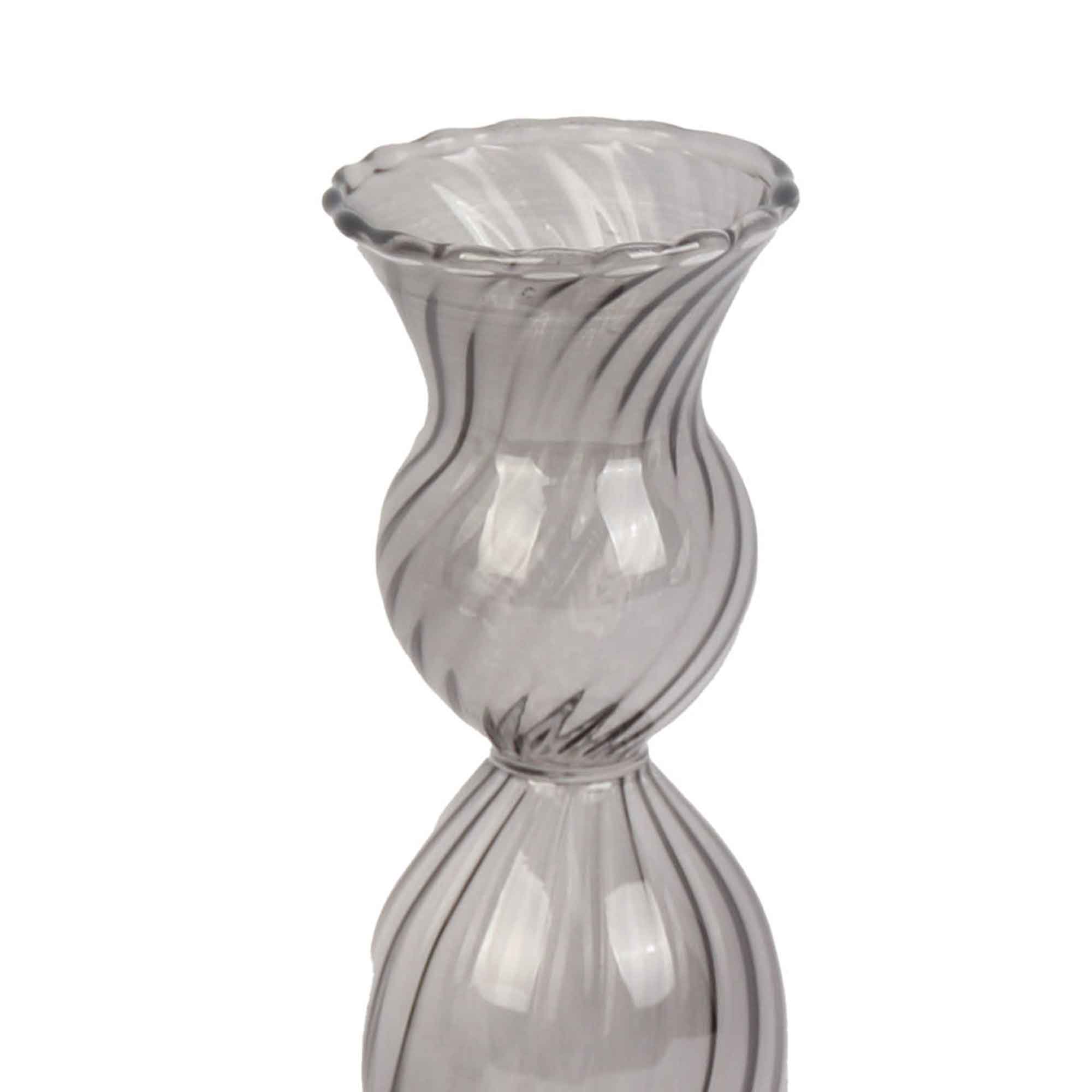 present-time-kerzenstaender-glas-grau-M-3 Kerzenständer SWIRL grau, H 17 cm